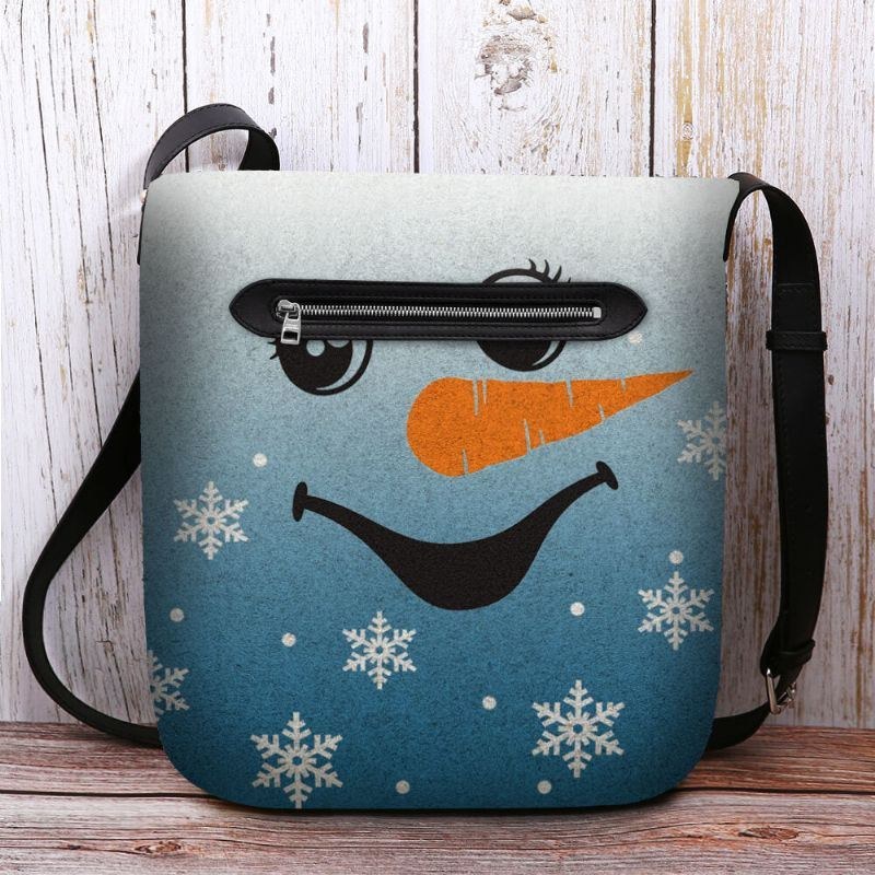 Dam Kändes Söt Festlig Jul Leende Snowman Snowflakes Print Crossbody Bag Axelväska