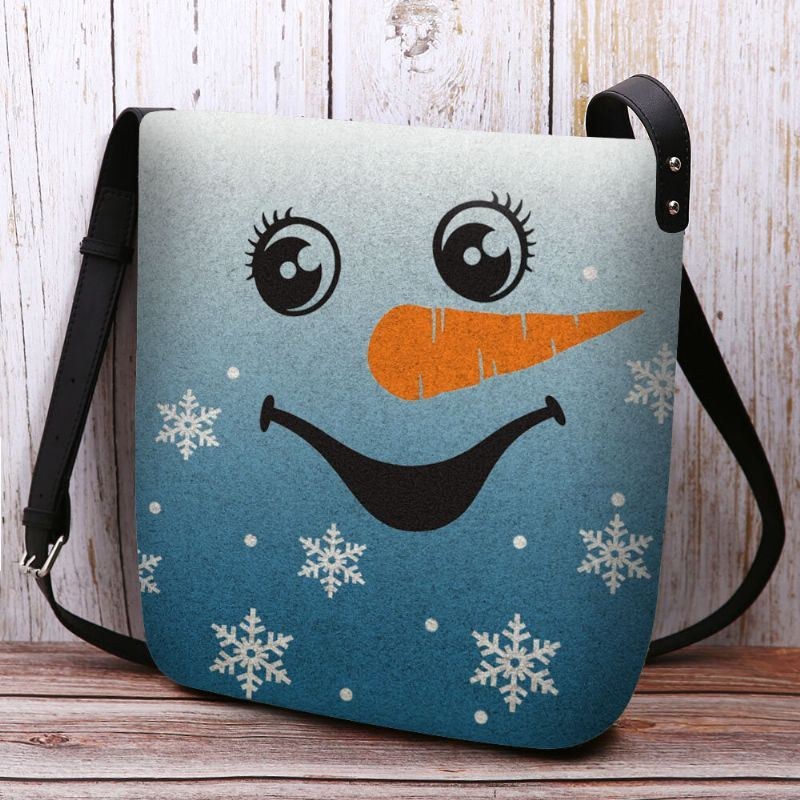 Dam Kändes Söt Festlig Jul Leende Snowman Snowflakes Print Crossbody Bag Axelväska