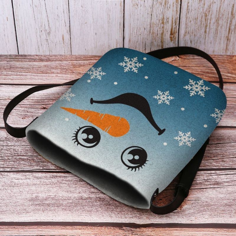 Dam Kändes Söt Festlig Jul Leende Snowman Snowflakes Print Crossbody Bag Axelväska