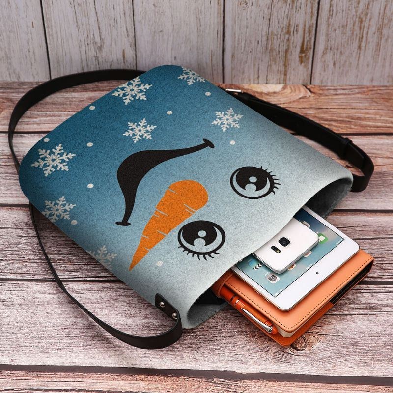 Dam Kändes Söt Festlig Jul Leende Snowman Snowflakes Print Crossbody Bag Axelväska