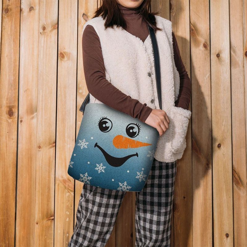 Dam Kändes Söt Festlig Jul Leende Snowman Snowflakes Print Crossbody Bag Axelväska