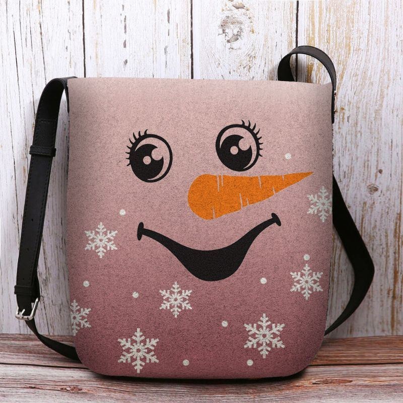 Dam Kändes Söt Festlig Jul Leende Snowman Snowflakes Print Crossbody Bag Axelväska