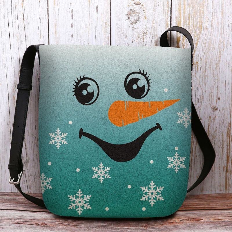 Dam Kändes Söt Festlig Jul Leende Snowman Snowflakes Print Crossbody Bag Axelväska