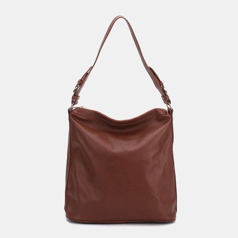 Dam Konstläder Enfärgad Stor Kapacitet Mjuk Bucket Bag Crossbody Bag Axelväska