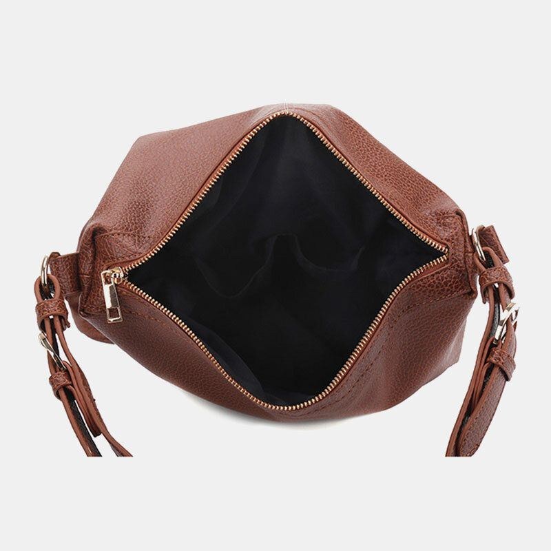 Dam Konstläder Enfärgad Stor Kapacitet Mjuk Bucket Bag Crossbody Bag Axelväska