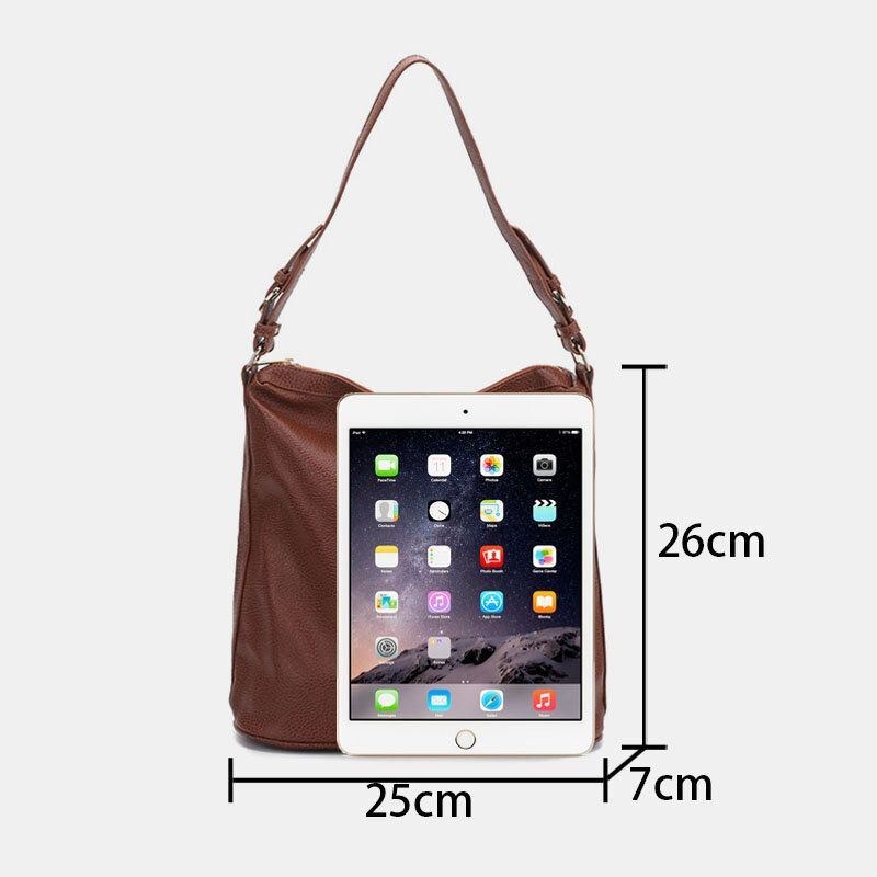 Dam Konstläder Enfärgad Stor Kapacitet Mjuk Bucket Bag Crossbody Bag Axelväska