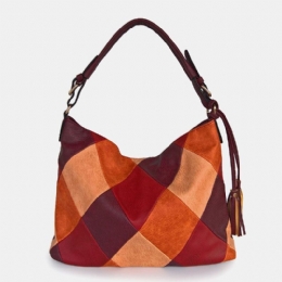 Dam Konstläder Mode Color Block Tofs Crossbody Bag Axelväska