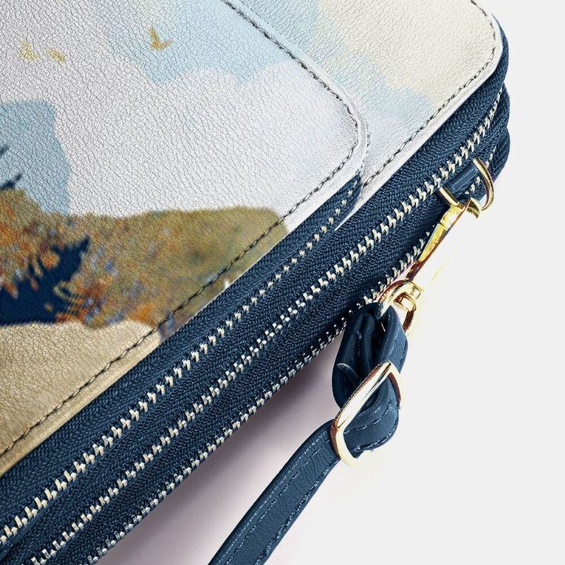 Dam Konstläder Dam Mountain Treetop Print Bag 6.3 Tums Telefonväska Crossbody Bag