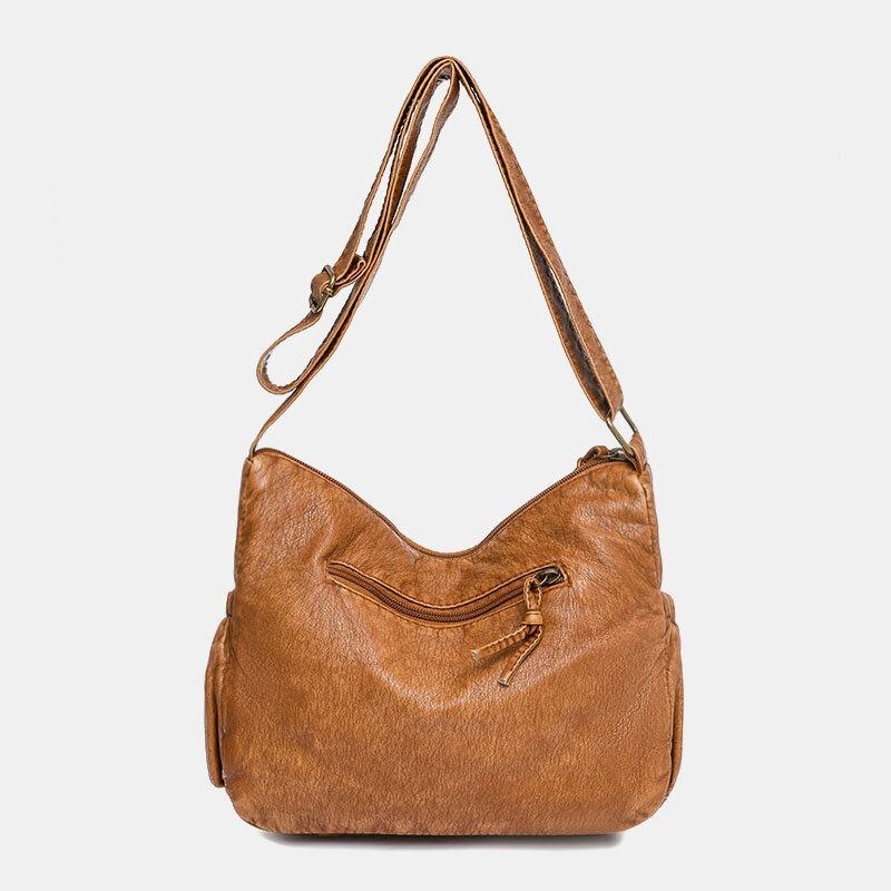 Dam Konstläder Retro Stor Kapacitet Slitstark Crossbody Bag Axelväska