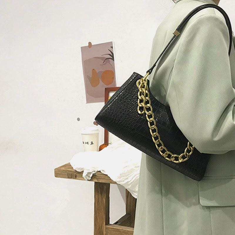 Dam Krokodilmönster Elegant Kedja Axelväska Crossbody-väska