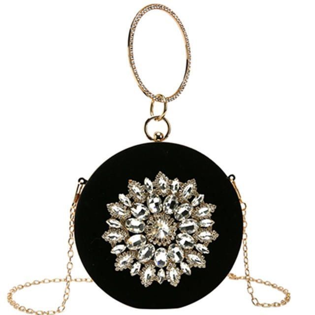 Dam Kvinnlig Liten Väska Nytt Mode Rhinestones Wild Shoulder Bag Kedja Slung Small Round Bag Daily Party