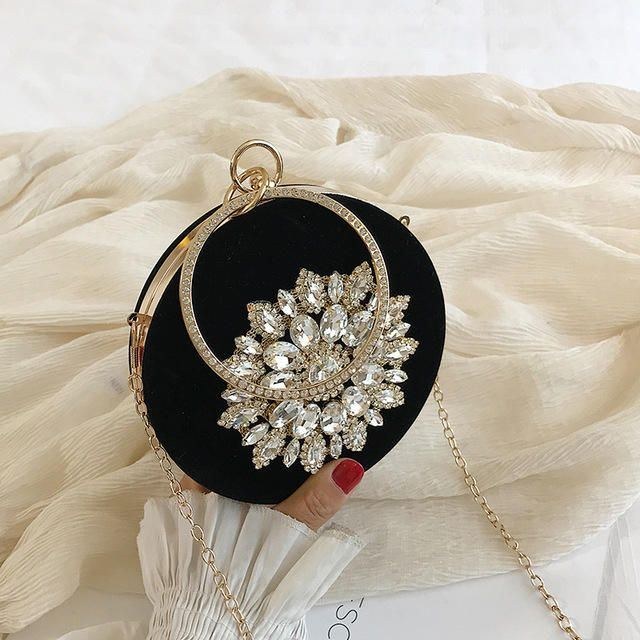 Dam Kvinnlig Liten Väska Nytt Mode Rhinestones Wild Shoulder Bag Kedja Slung Small Round Bag Daily Party