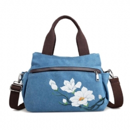 Dam Lotus Canvas Handväska Kinesisk Crossbody-väska