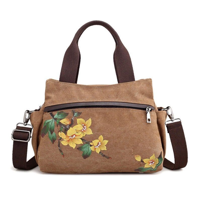 Dam Lotus Canvas Handväska Kinesisk Crossbody-väska