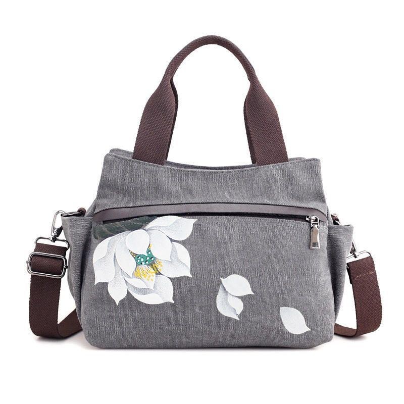 Dam Lotus Canvas Handväska Kinesisk Crossbody-väska