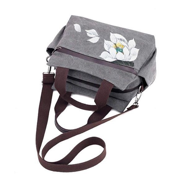 Dam Lotus Canvas Handväska Kinesisk Crossbody-väska