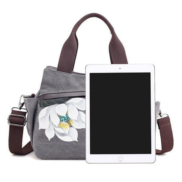 Dam Lotus Canvas Handväska Kinesisk Crossbody-väska