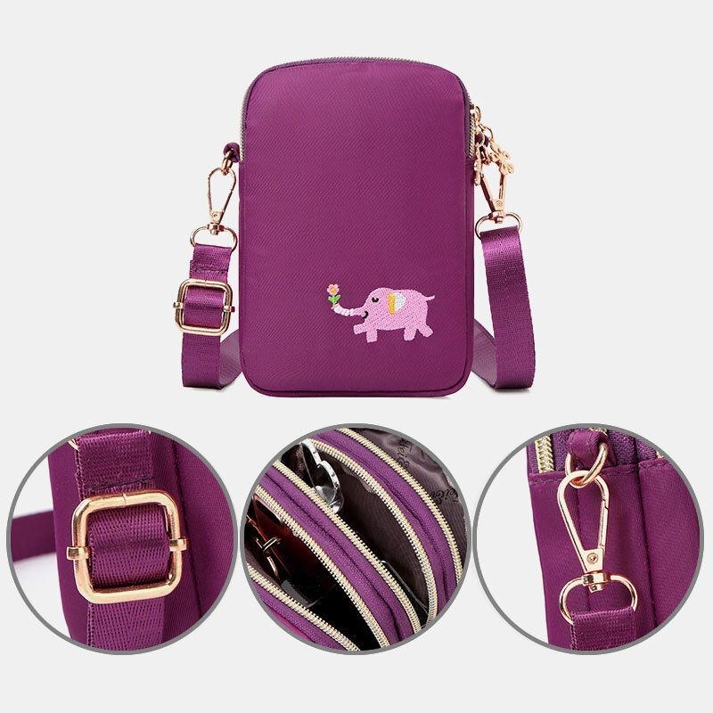 Dam Mini Elephant Mönster Multifunktionell Axelväska Crossbody Bag Telefonväska