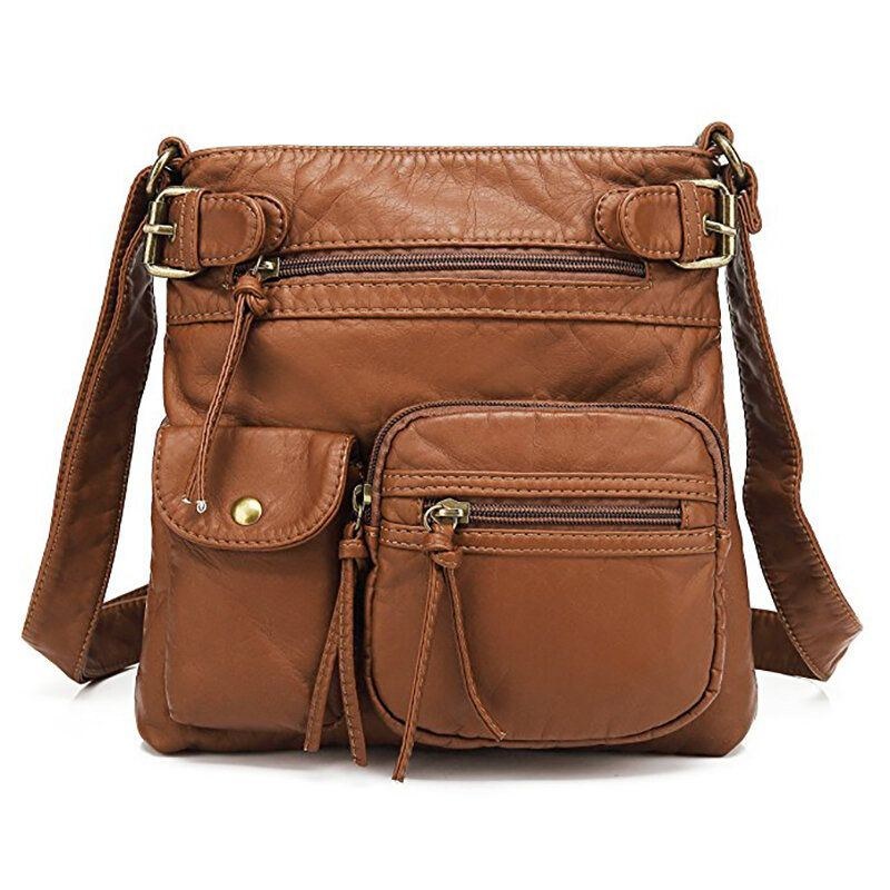 Dam Multi-pocket Casual Pu Läder Crossbody-väska