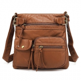 Dam Multi-pocket Casual Pu Läder Crossbody-väska