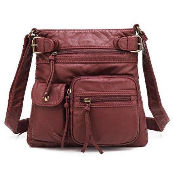 Dam Multi-pocket Casual Pu Läder Crossbody-väska