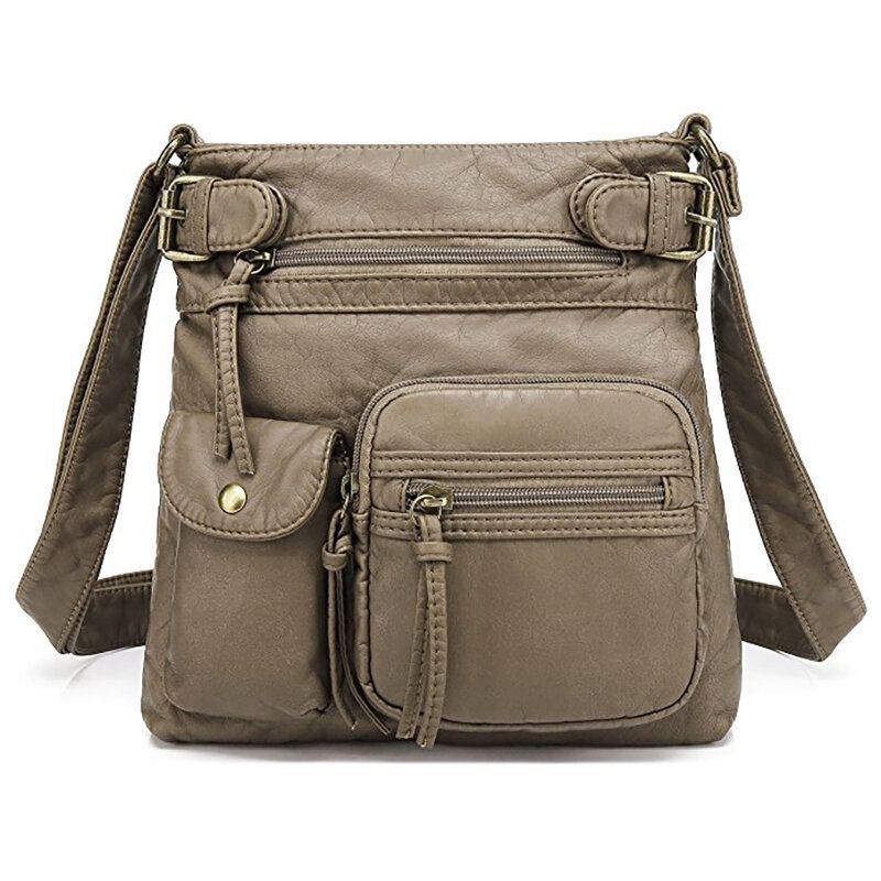 Dam Multi-pocket Casual Pu Läder Crossbody-väska