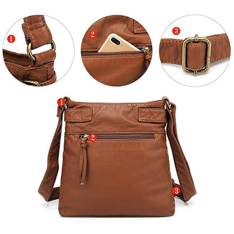 Dam Multi-pocket Casual Pu Läder Crossbody-väska