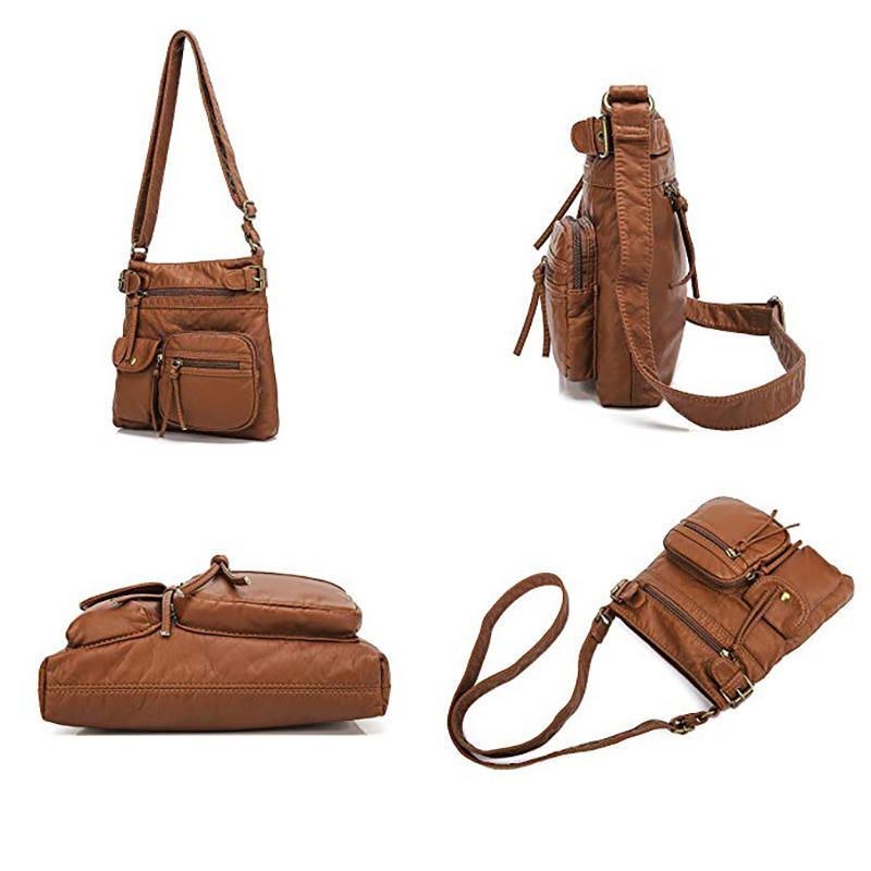 Dam Multi-pocket Casual Pu Läder Crossbody-väska