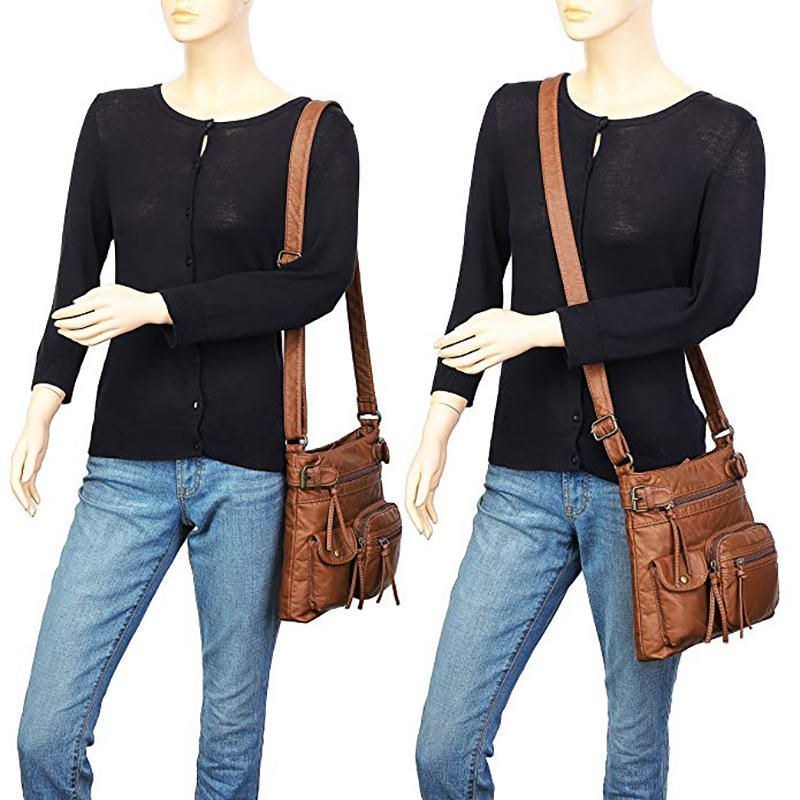 Dam Multi-pocket Casual Pu Läder Crossbody-väska