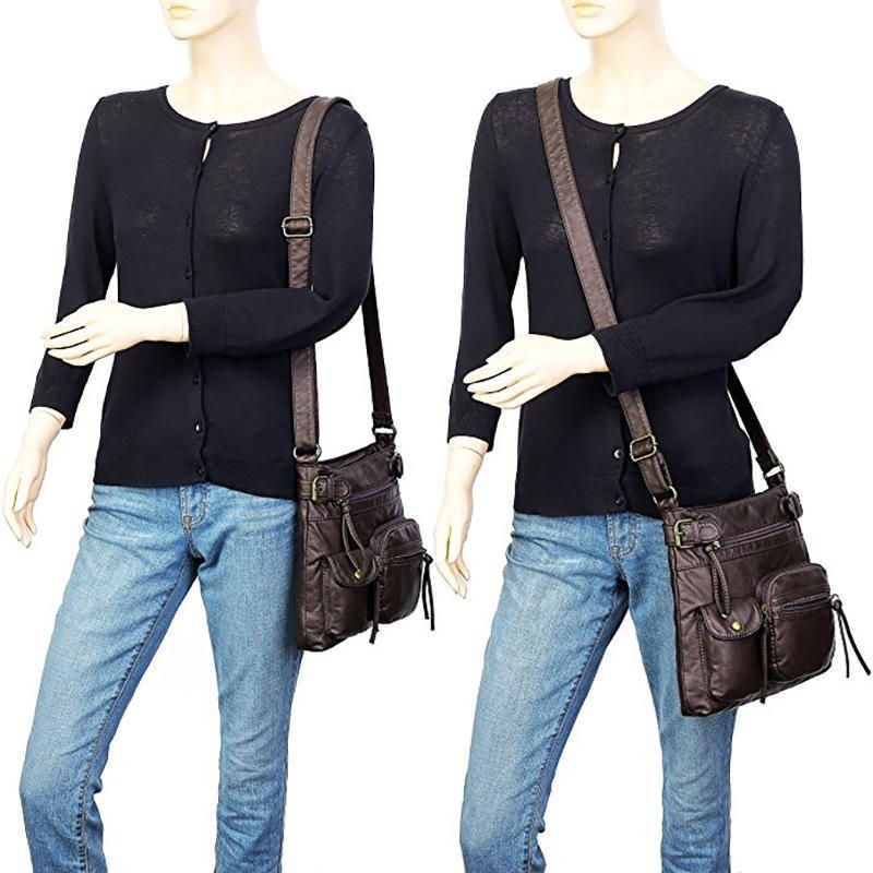 Dam Multi-pocket Casual Pu Läder Crossbody-väska