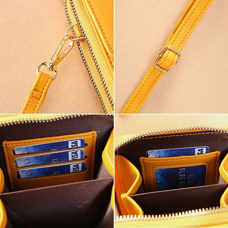 Dam Multi-slots Flik Magnetisk Knappsöm Detalj Crossbody-väska Multi-fickor Pekskärm På Baksidan 7 Tums Telefonväska