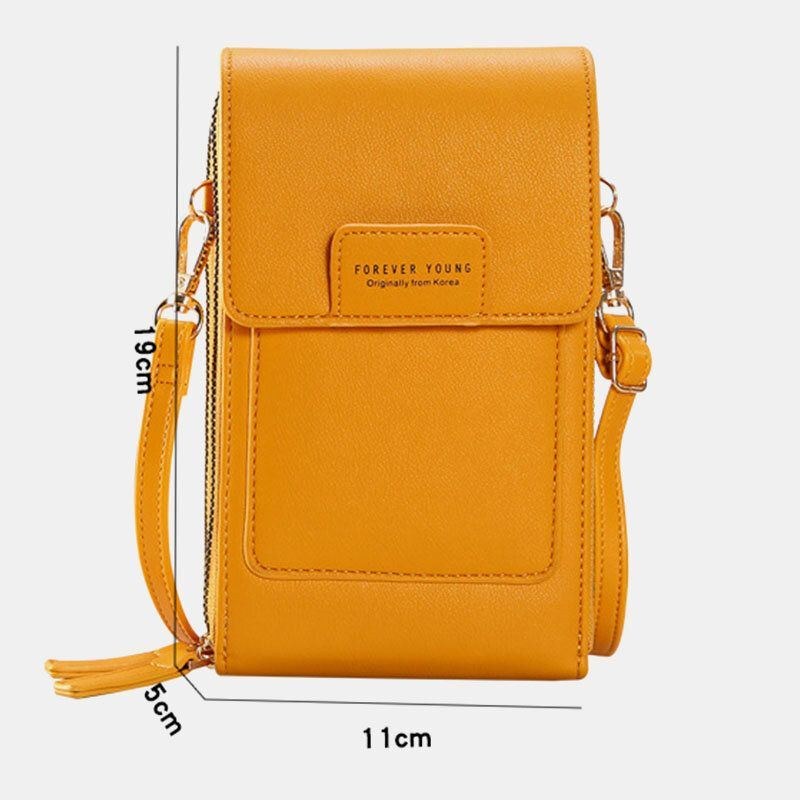 Dam Multi-slots Flik Magnetisk Knappsöm Detalj Crossbody-väska Multi-fickor Pekskärm På Baksidan 7 Tums Telefonväska