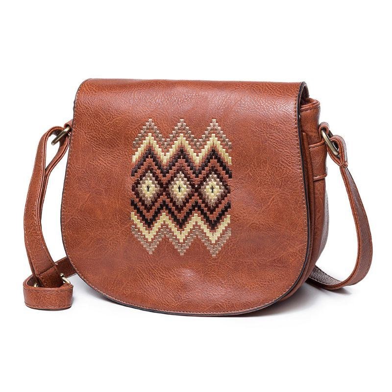 Dam National Pu Läder Broderi Crossbody Väska