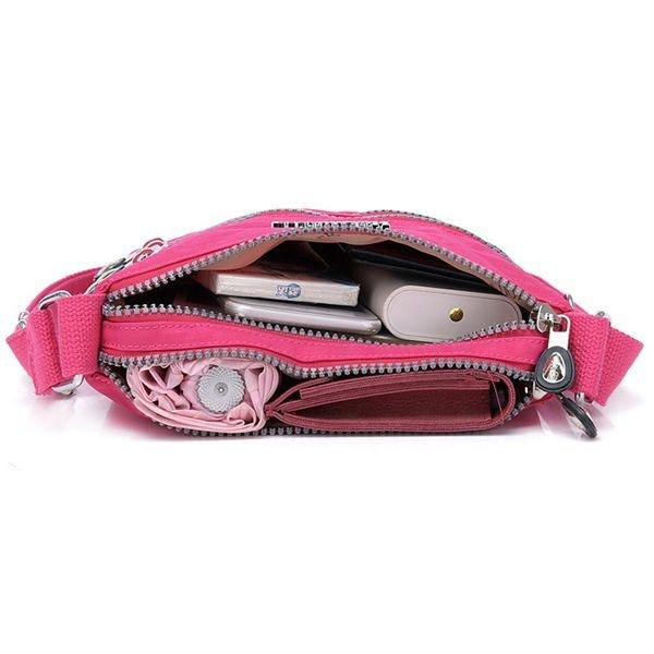 Dam Nylon Multi-pocket Fritid Crossbody Bag Solid Axelväska