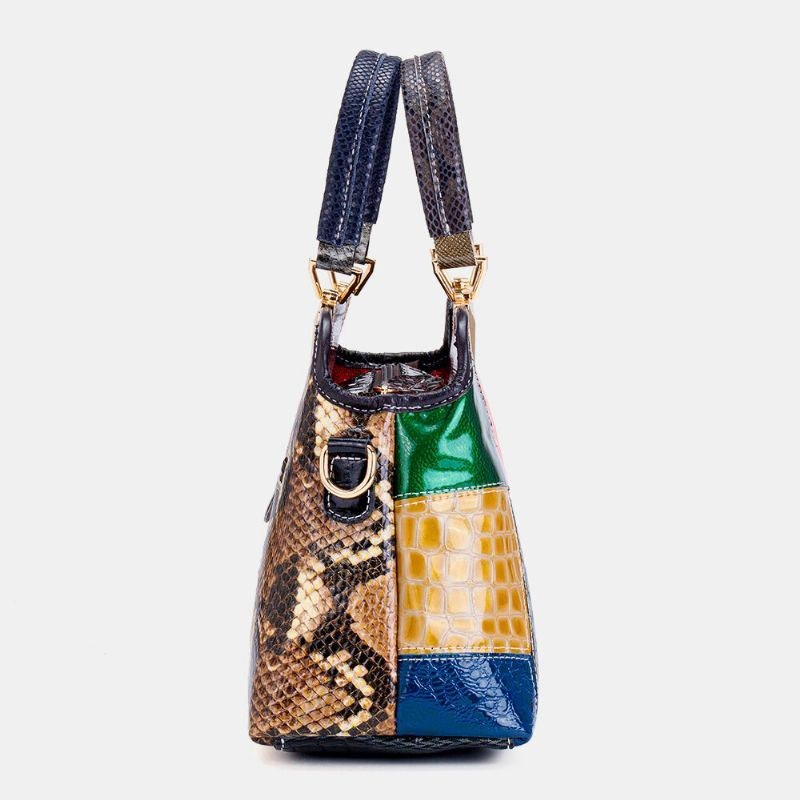 Dam Oil Wax Äkta Läder Patchwork Handväska Crossbody Bag Axelväska