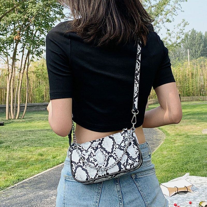 Dam Orm-skinn Patternn Enfärgad Casual Mode Axelväska Cross Body Bag