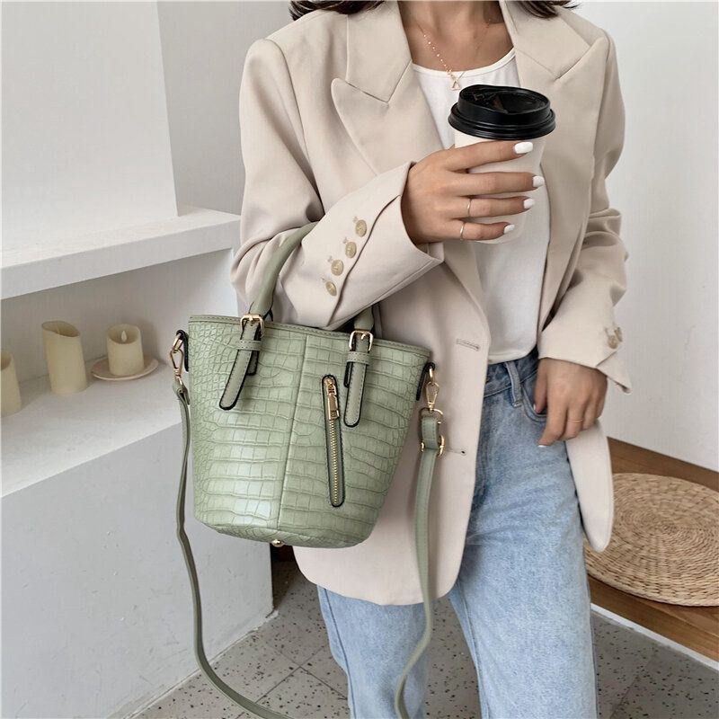 Dam Pu Läder Alligator Mönster Sömmar Casual Mode Handväska Crossbody Bag