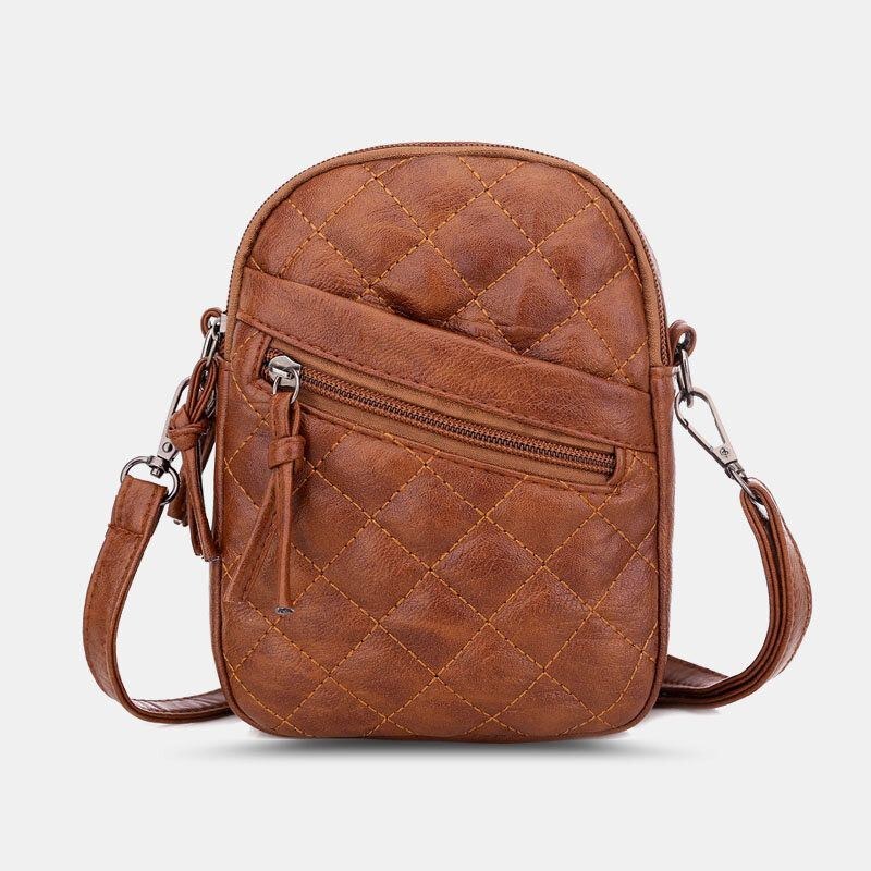 Dam Pu Läder Argyle Mönster Hål För Hörlurar Casual 6.3 Tums Telefonväska Crossbody-väskor Axelväska