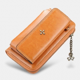 Dam Pu Läder Cross Flower Tofs Stor Kapacitet Multi-card Slot Telefonväska Crossbody Bag Axelväska