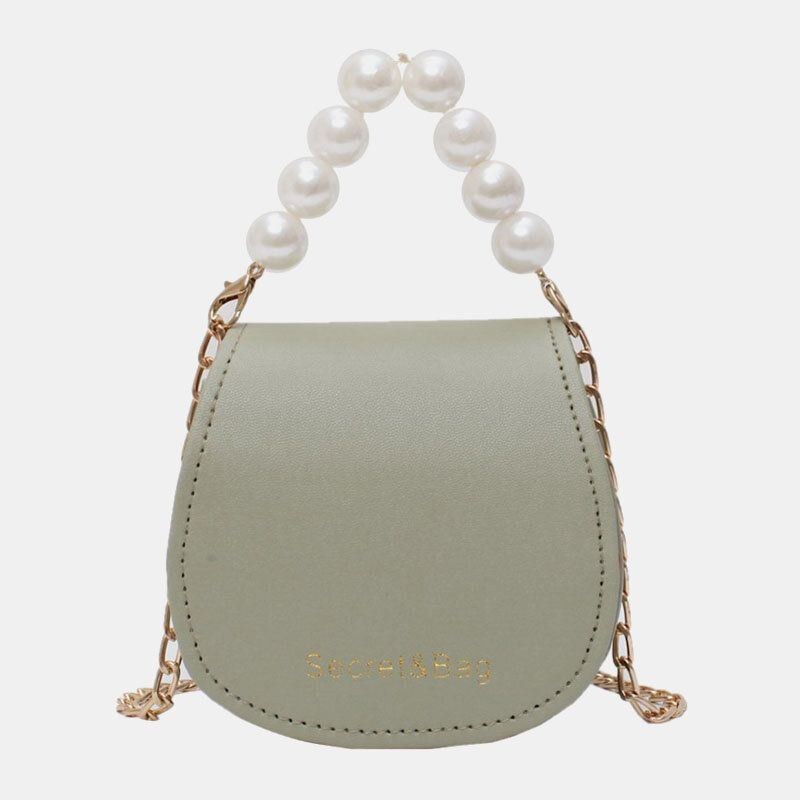 Dam Pu Läder Pearl Chain Handväska Axelväska Crossbody-väskor