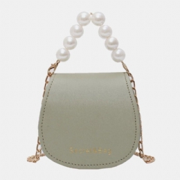 Dam Pu Läder Pearl Chain Handväska Axelväska Crossbody-väskor