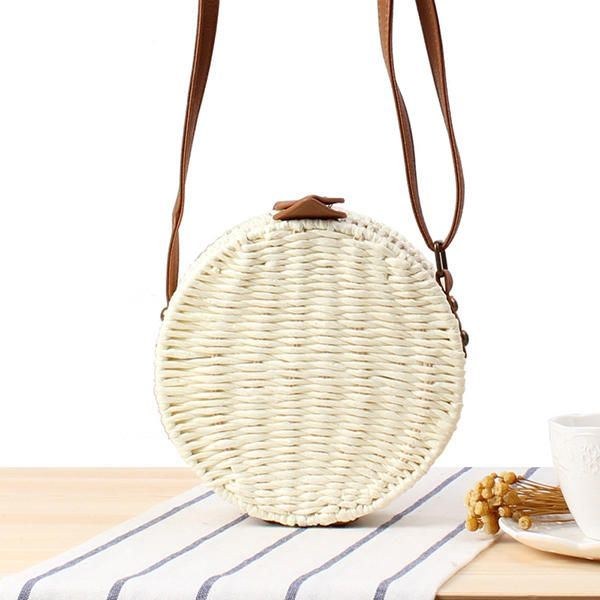 Dam Rundvävd Halm Crossbody-väska Solid Beach Bag