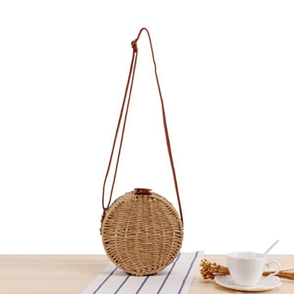 Dam Rundvävd Halm Crossbody-väska Solid Beach Bag