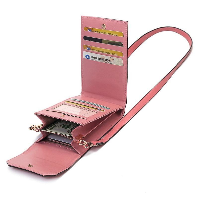 Dam Solid Flap Card Väska Telefonväska Crossbody Väska