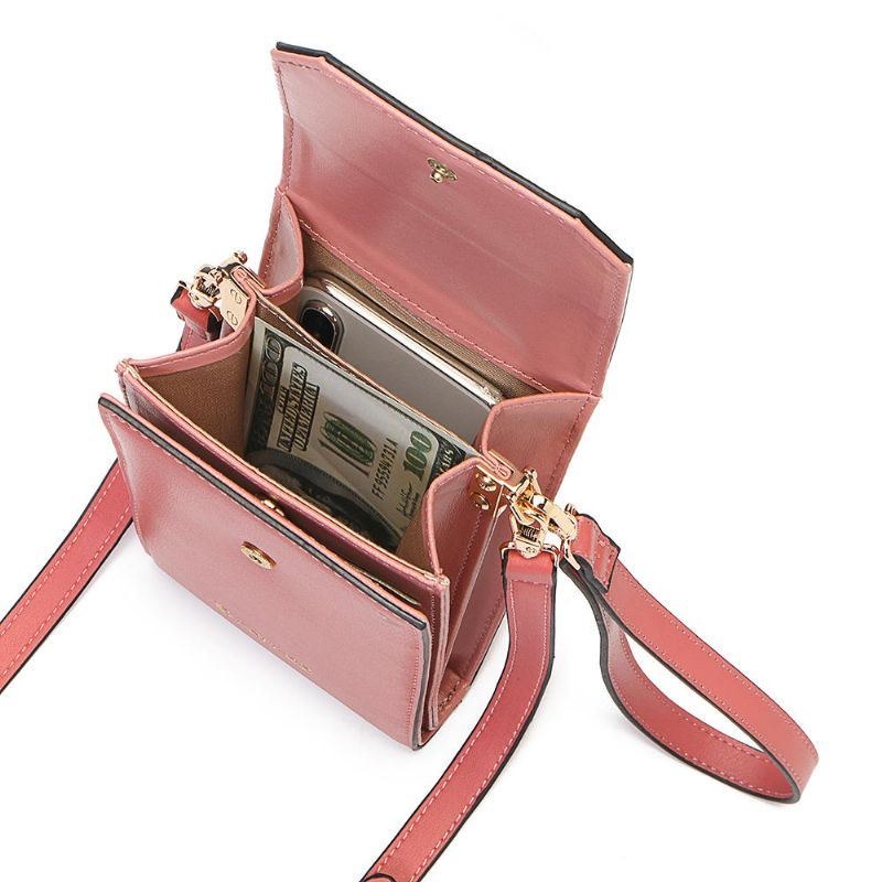 Dam Solid Flap Card Väska Telefonväska Crossbody Väska