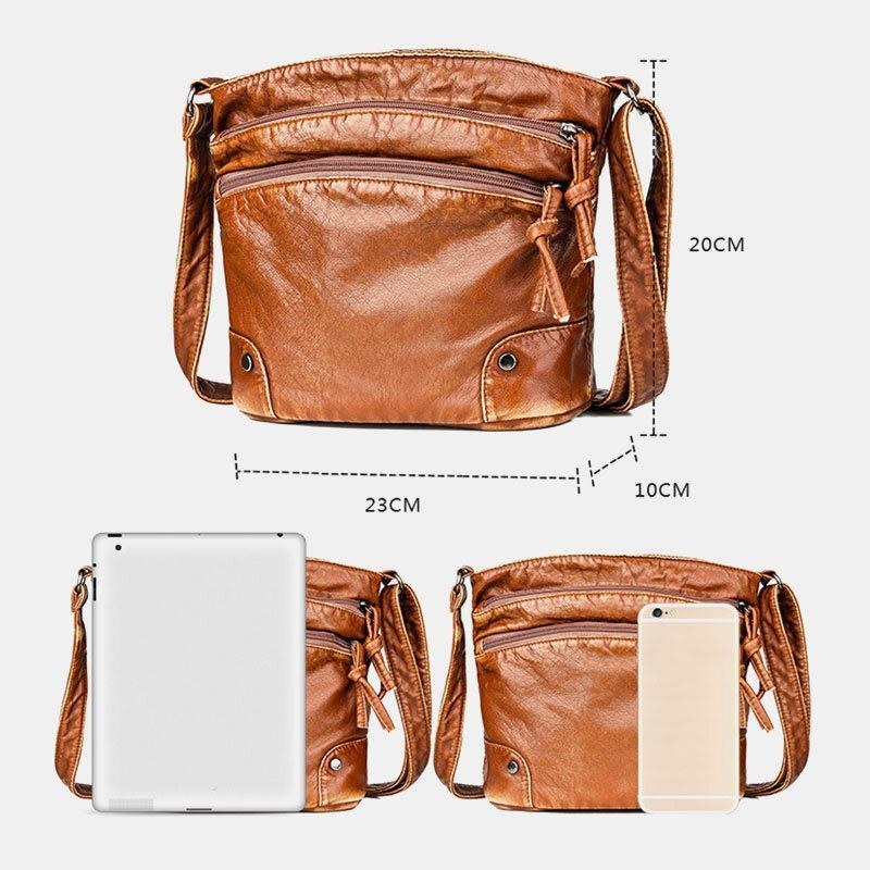 Dam Solid Multi-pocket Medelålders Crossbody Bag Axelväska