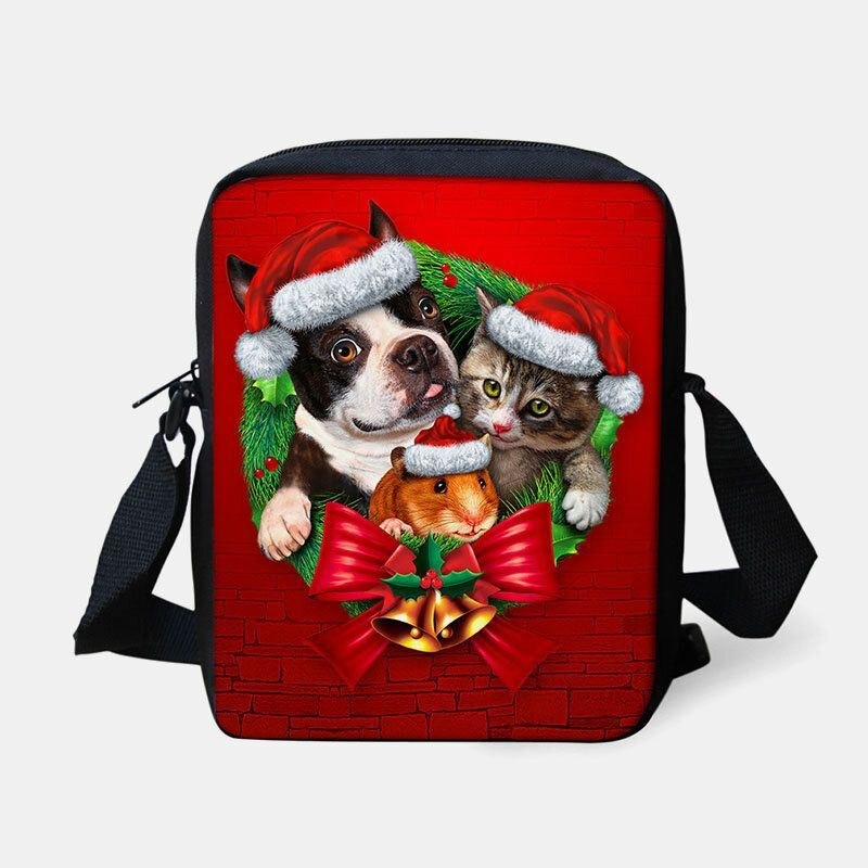 Dam Unisex Barn Jul Söt Hund Katt Djurtryck Liten Crossbody-väska Handväska