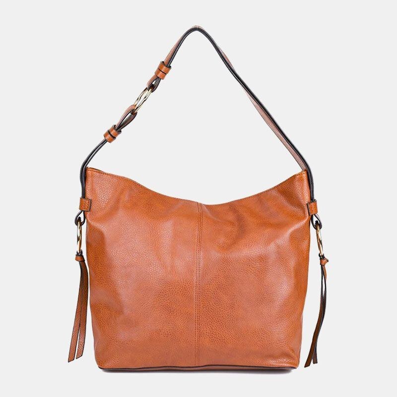 Dam Vintage Konstläder Stor Kapacitet Enfärgad Crossbody-väska