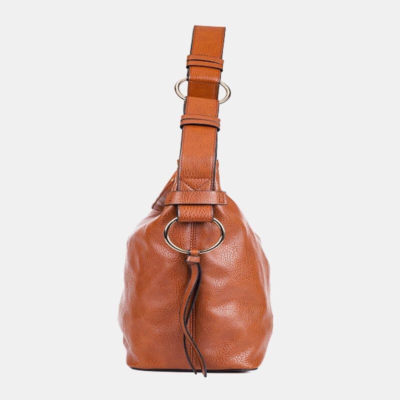 Dam Vintage Konstläder Stor Kapacitet Enfärgad Crossbody-väska