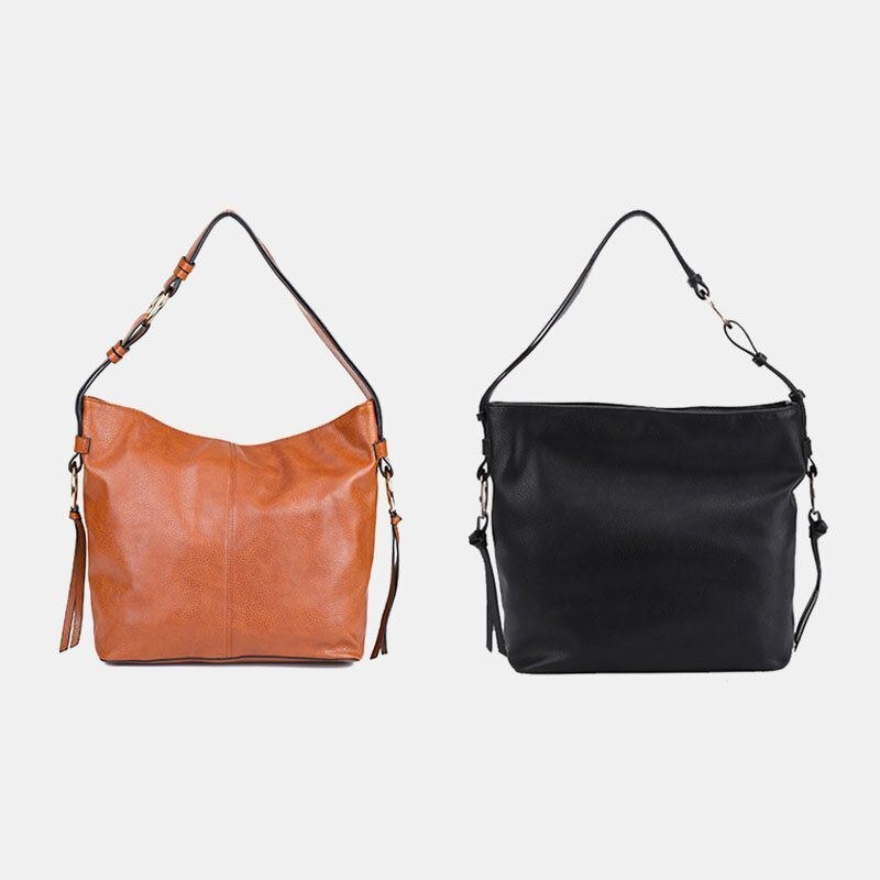 Dam Vintage Konstläder Stor Kapacitet Enfärgad Crossbody-väska